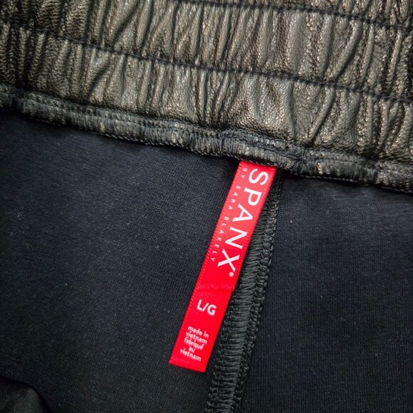 Spanx Size L Leather Like Jogger Pants Black High Rise Faux Pull On Pockets NEW - Picture 8 of 14